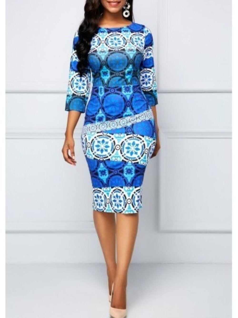 Joseph Ribkoff Blue White Floral Pencil Dress NWT $243, Size 8